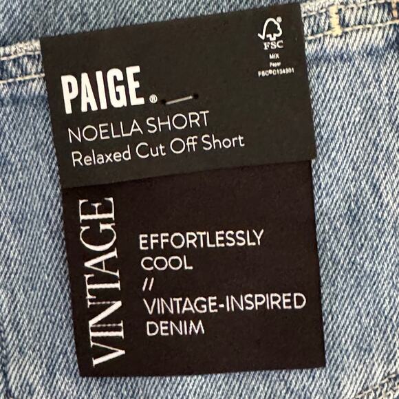 PAIGE NOELLA BUTTON FLY CUTOFF DENIM SHORTS IN SERINE NWT WOMEN'S SIZE 24 - Picture 10 of 16